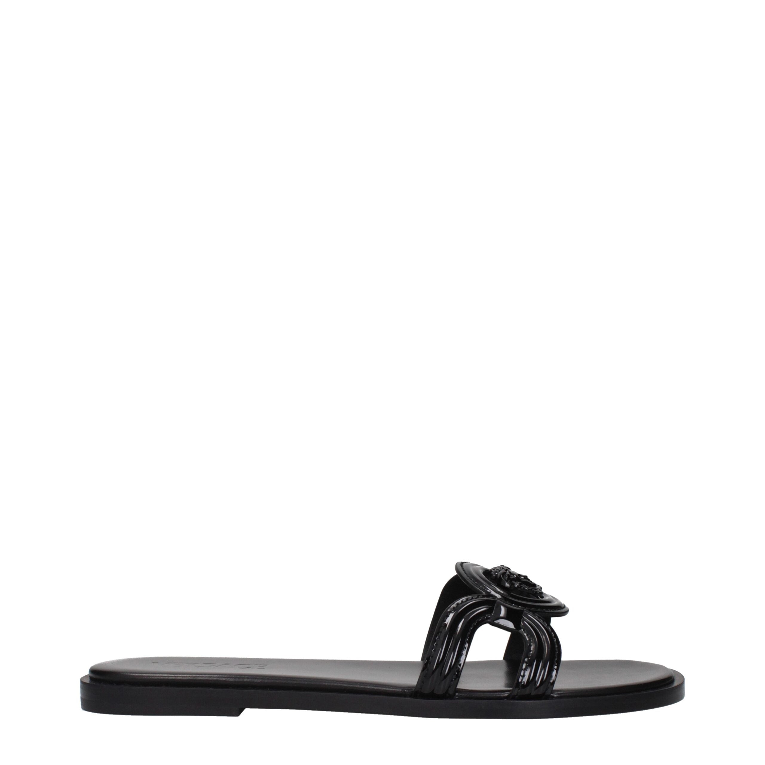 Versace Black Leather Slippers Sandals